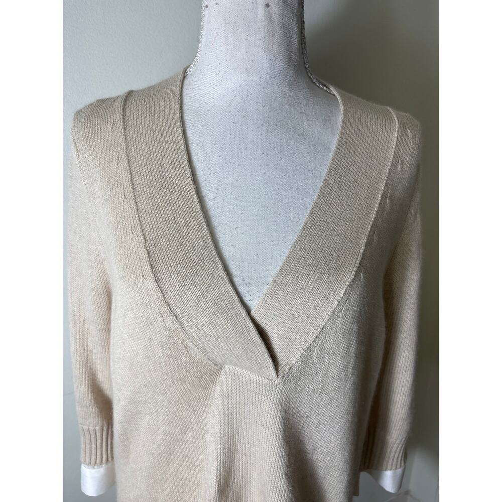 Brochu Walker Oatmeal Long Sleeve V-Neck Layered Sweater Sz L - Picture 2 of 5